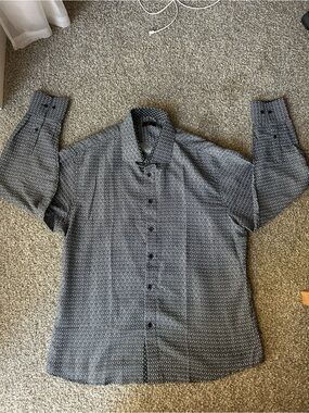 Men's Geometric Print Button-Down Shirt - Black